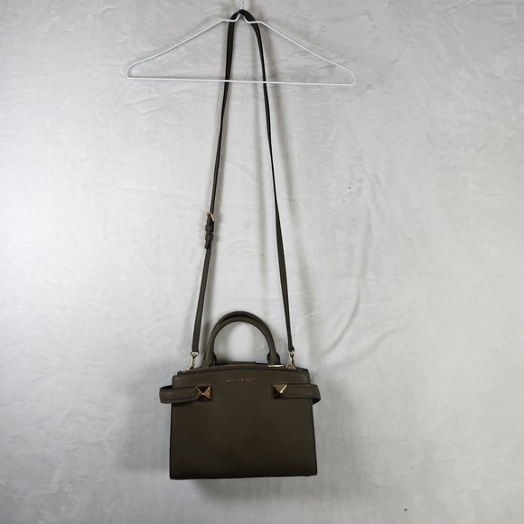 Michael Kors Satchel Crossbody Bag Olive Green Saffiano Leather Gold Hardware - Picture 1 of 11